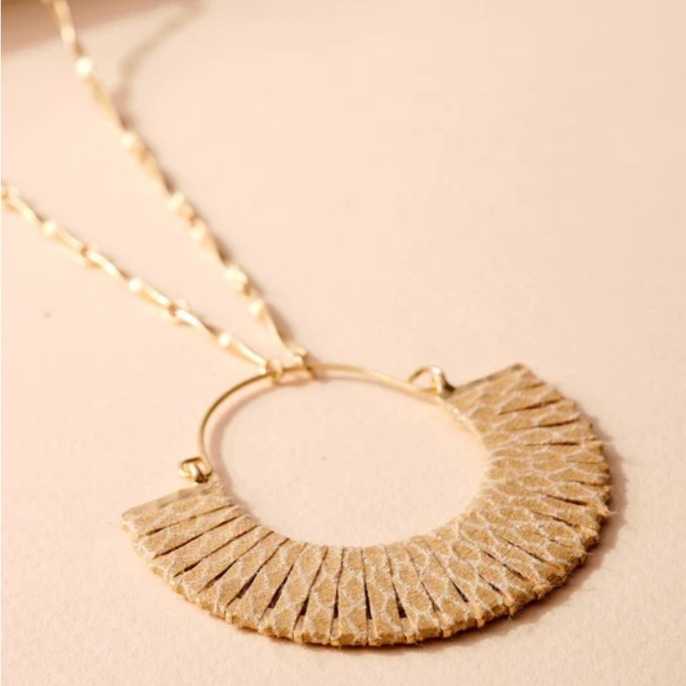 Semi Circle Pendant Necklace with Faux Leather
